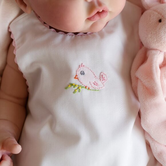 White and Pink Diaper Set Ric Rac Trim Hand Embroidery NWT - Picture 3 of 9